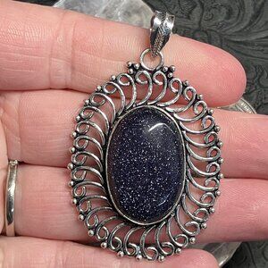 Blue Goldstone and Gem Bohemian Pendant Stone Crystal Jewelry
